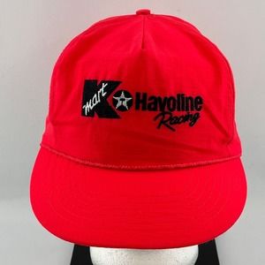 Vtg Kmart Havoline Racing Cap Hot Pink Nylon Rope Snapback Hat Clark Sportswear‎